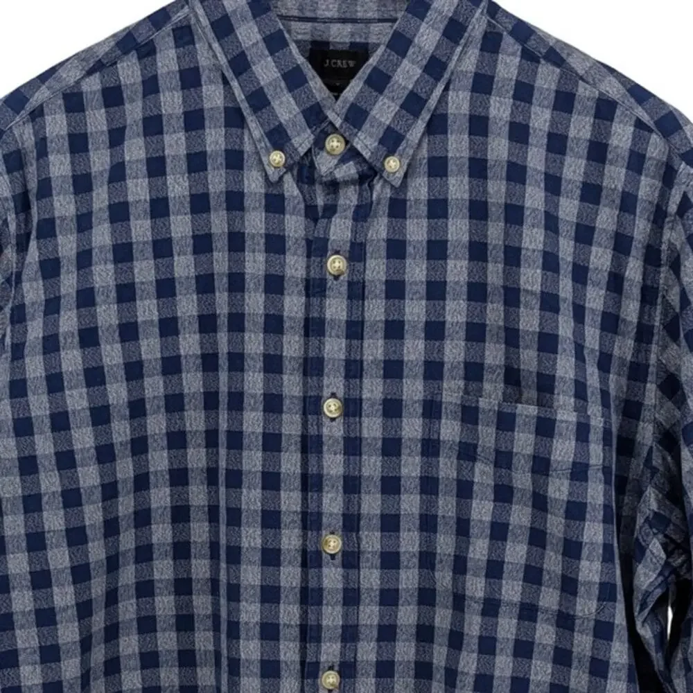 J.Crew Men's Large Tall LT Blue Gingham Plaid Cotton Button Down Shirt Preppy